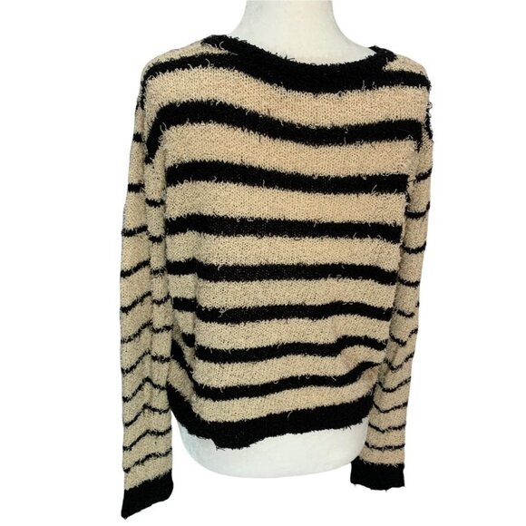 Minkpink Striped Eyelash Beige, Black Round Neck Cropped Sweater Size S - Picture 4 of 8